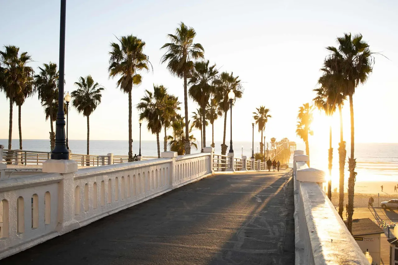 View of a beach boardwalk in Southern California.